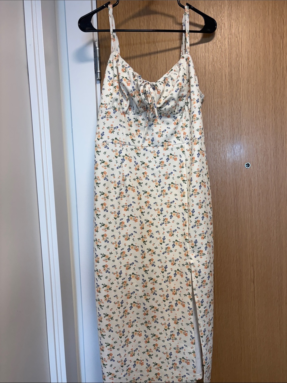 Floral Tie-Front Yellow Cream Midi Dress